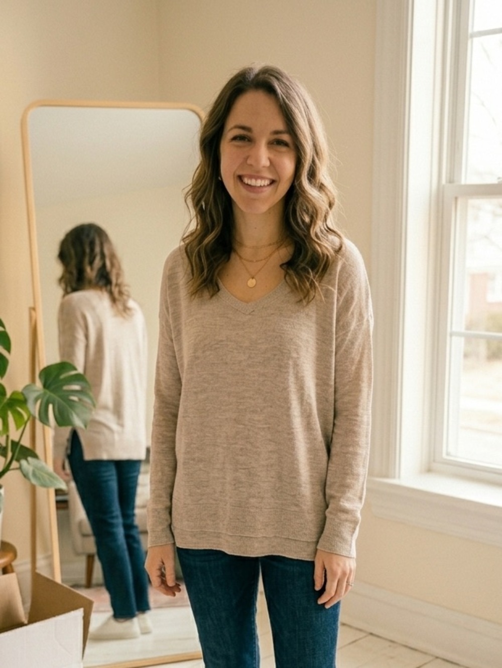 NWT Madewell XXS Tan Lightweight Merino Wool Scoopneck Hi-Low Sweater